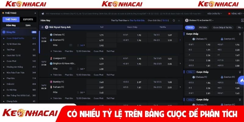 Có nhiều tỷ lệ trên bảng cược tài xỉu để phân tích