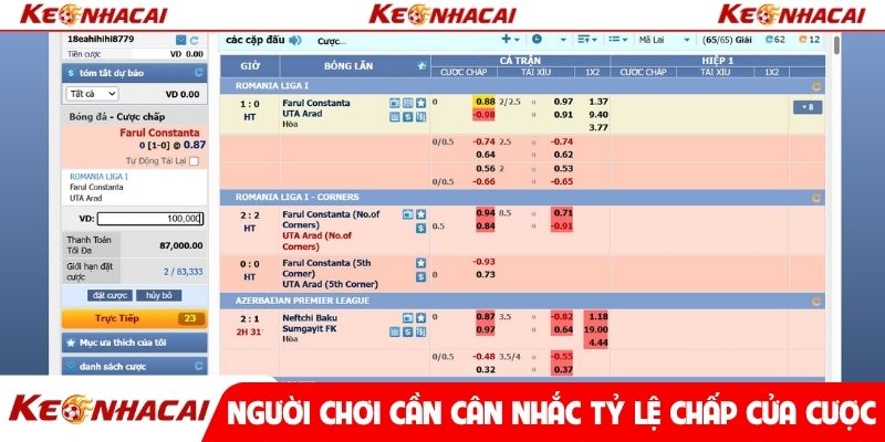 Người chơi cần cân nhắc tỷ lệ chấp của cửa cược
